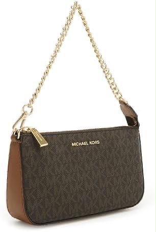 Michael Kors Jet Set Signature Shoulder Bag in Brown Signature angled view
