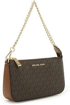 Michael Kors Jet Set Signature Shoulder Bag in Brown Signature angled view