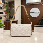 Michael Kors Jet Set Signature Shoulder Bag in Vanilla Signature in the PrimePicks office