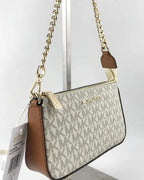Michael Kors Jet Set Signature Shoulder Bag in Vanilla Signature angled view
