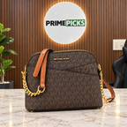Michael Kors Jet Set Travel dome crossbody bag in Brown Signature at the PrimePicks office