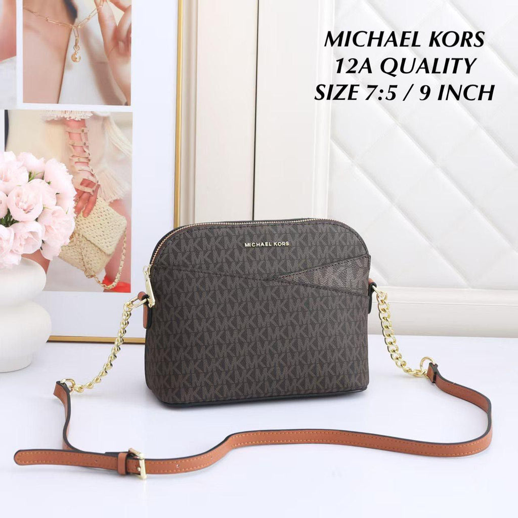 Michael Kors Jet Set Travel dome crossbody bag in Brown Signature with size reference