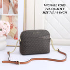 Michael Kors Jet Set Travel dome crossbody bag in Brown Signature with size reference