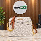 Michael Kors Jet Set Travel dome crossbody bag in Vanilla Signature at the PrimePicks office