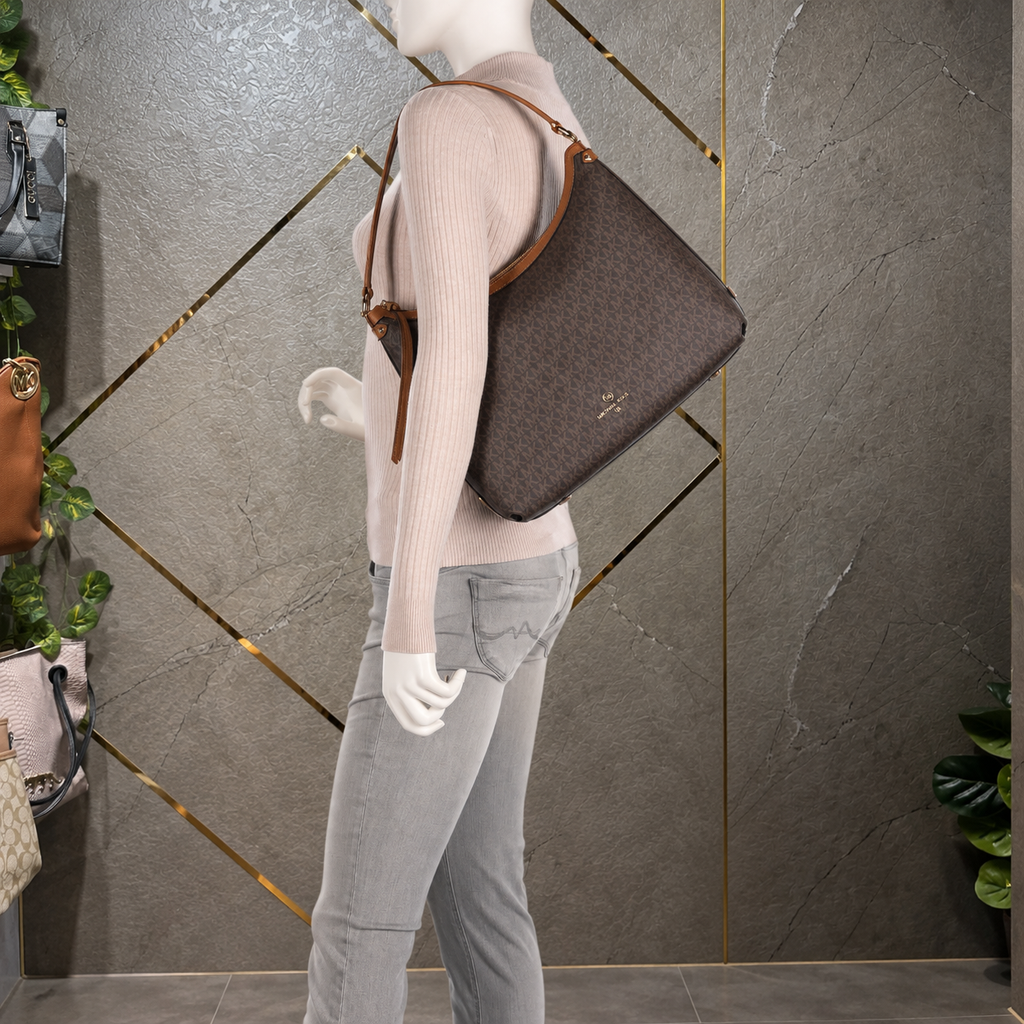 Michael Kors Large Maeve Leather Hobo Bag shoulder scale view
