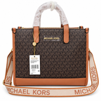 Michael Kors Mini Tote in Brown Signature on a white background