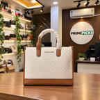Michael Kors Mini Tote in Vanilla Signature at the PrimePicks office