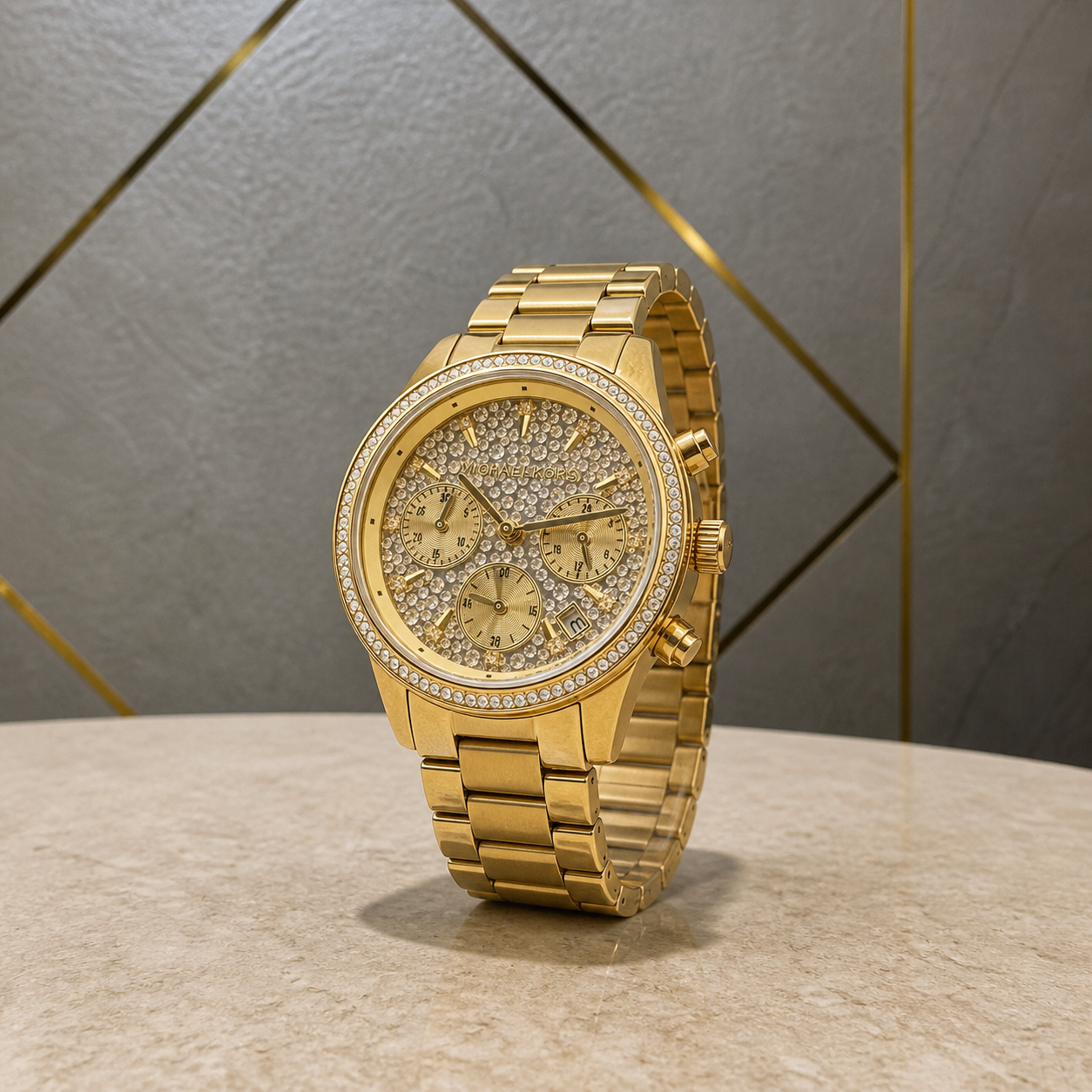 Michael Kors Ritz MK3710 gold-tone crystal watch three-quarter view