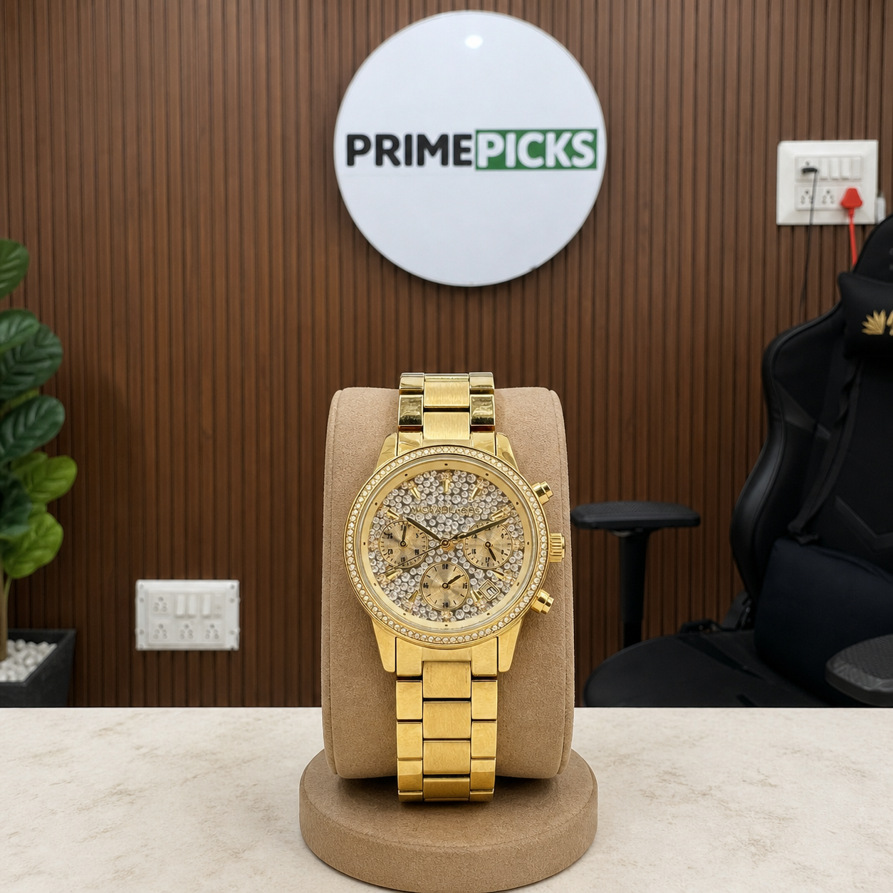 Michael Kors Ritz MK3710 gold-tone crystal chronograph watch at Primepicks office