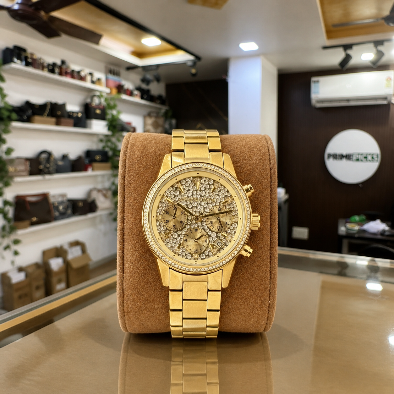 Michael Kors Ritz MK3710 gold crystal watch in Primepicks showroom