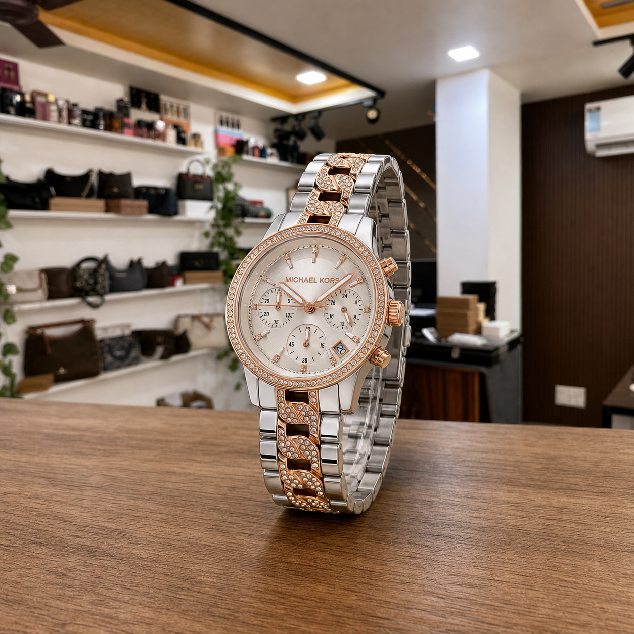 Michael Kors Ritz MK6938 angled view in Primepicks office