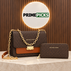 Michael Kors brown monogram side sling and wallet combo in PrimePicks logo-board office