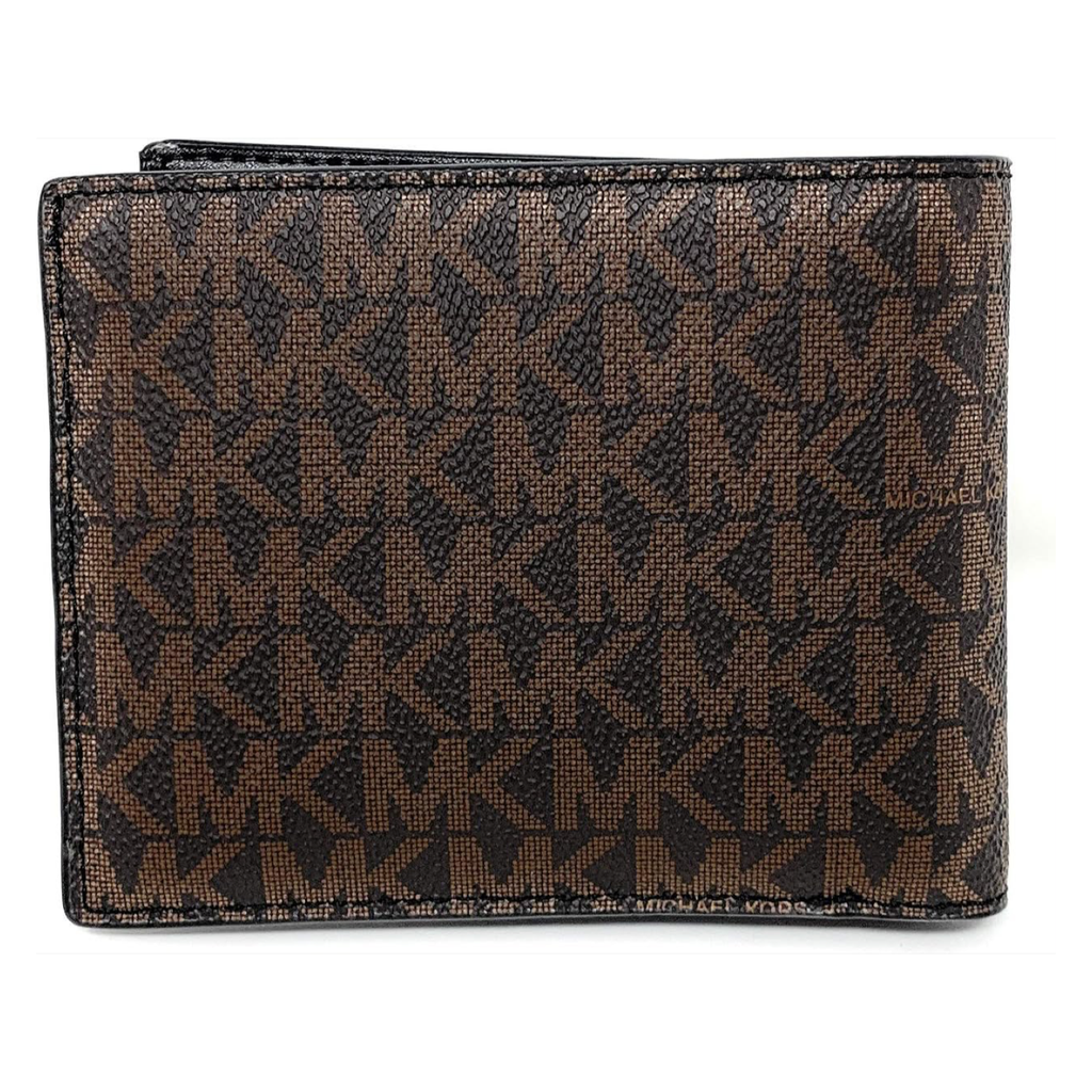 Michael Kors men's signature MK monogram bifold wallet on a white background