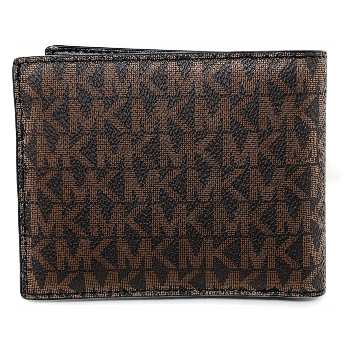 Michael Kors men's signature MK monogram bifold wallet on a white background