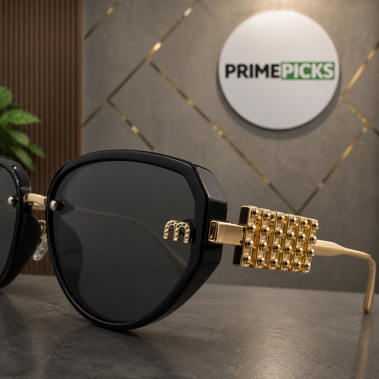 Miu Miu sunglasses ornate gold-tone hinge and lens-corner detail