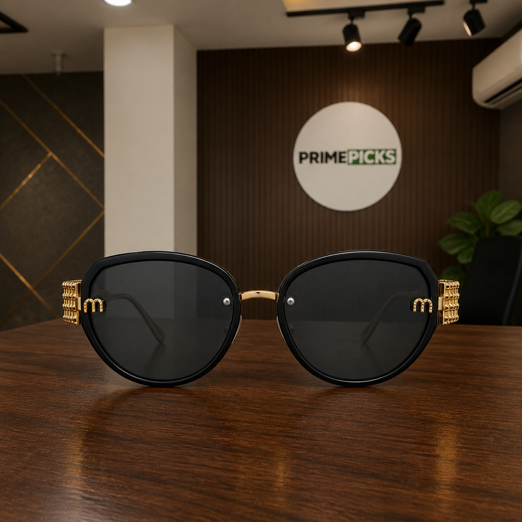 Miu Miu black butterfly sunglasses straight-on front office view