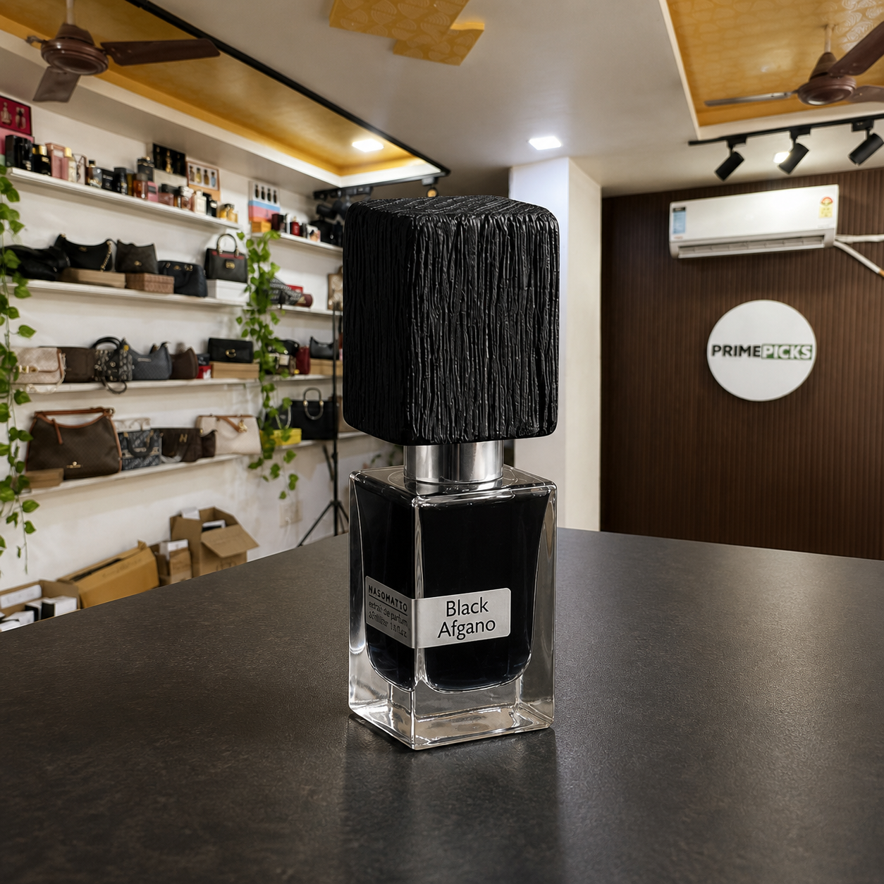 Nasomatto Black Afgano Extrait de Parfum 30ml bottle inside the PrimePicks store