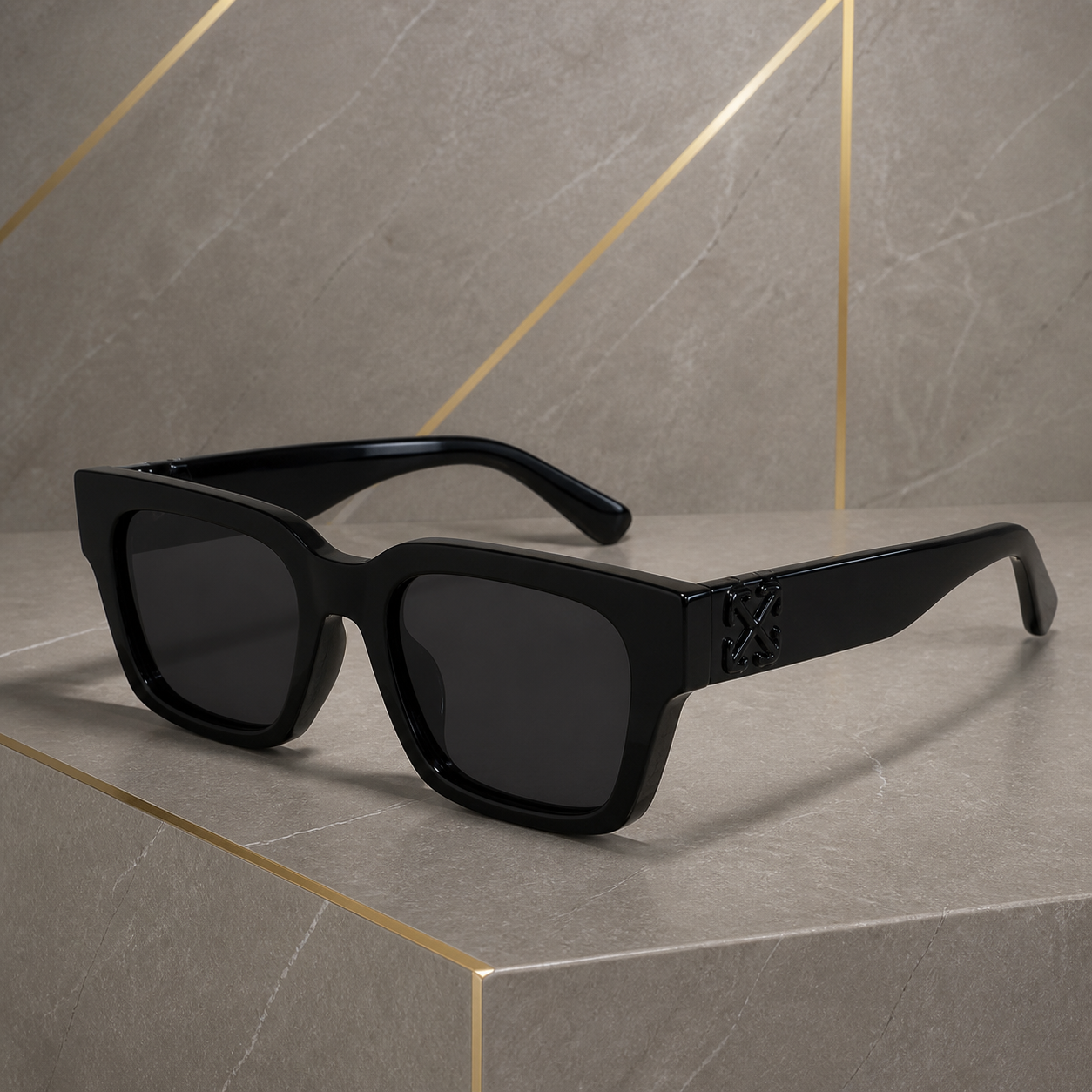 Off-White black rectangular sunglasses alternate open-temple view