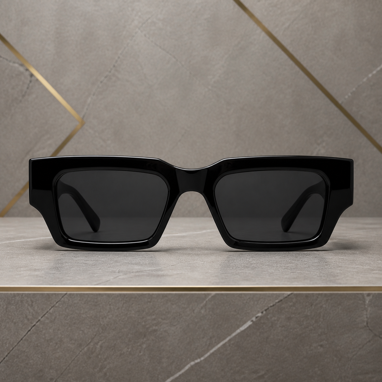 Off-White glossy black geometric sunglasses straight-on front view