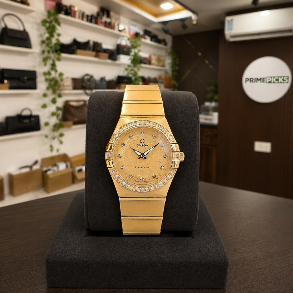 Omega Constellation rose-gold-tone integrated bracelet watch in the PRIMEPICKS showroom