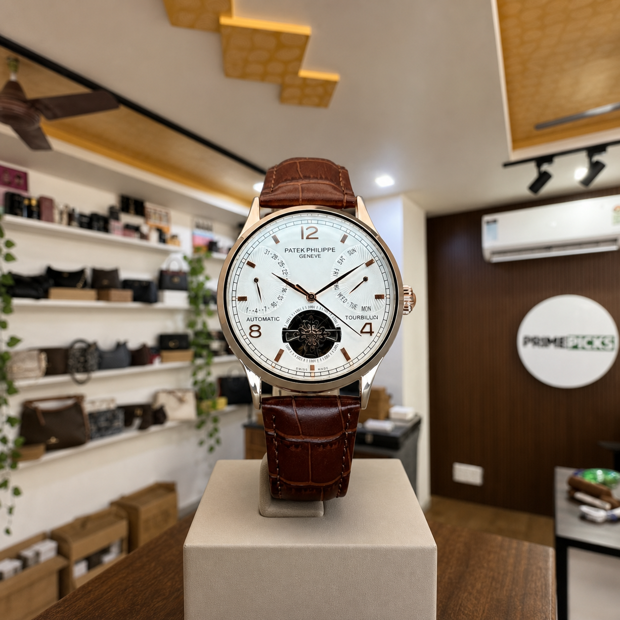 Patek Philippe automatic watch displayed inside the Primepicks office