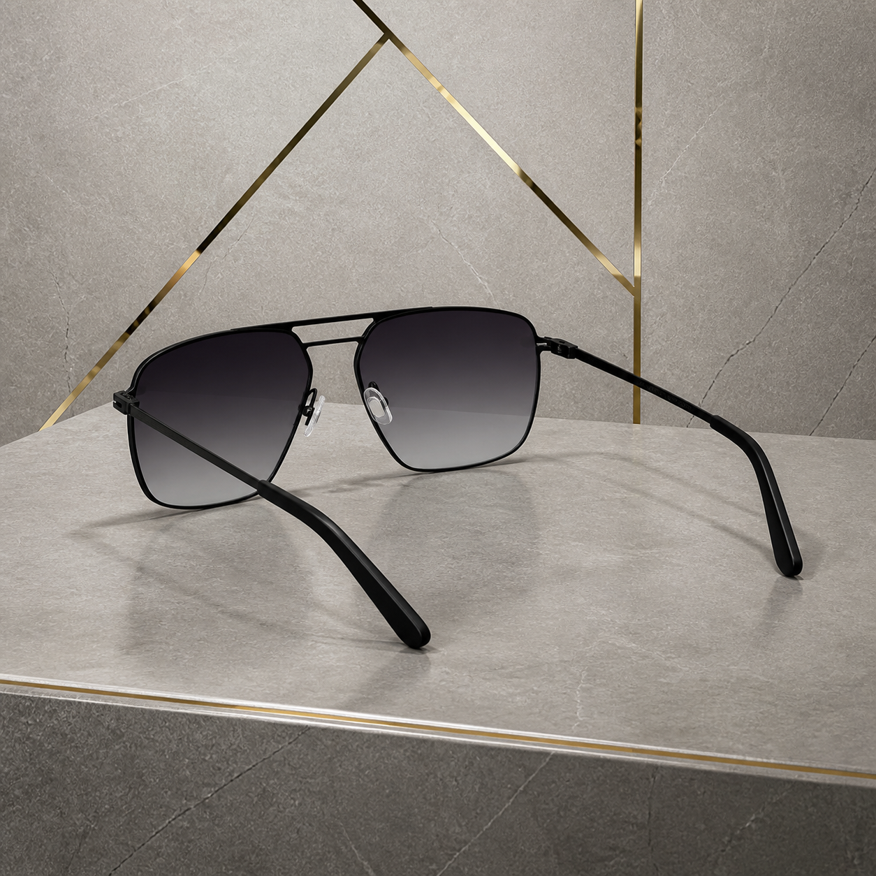 Porsche Design black square navigator sunglasses rear-side open-temple view