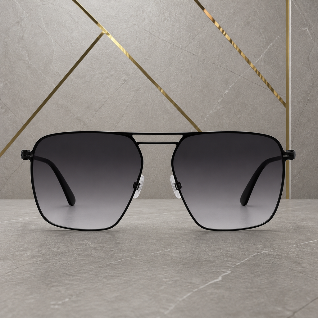 Porsche Design black square double-bridge sunglasses straight-on front view