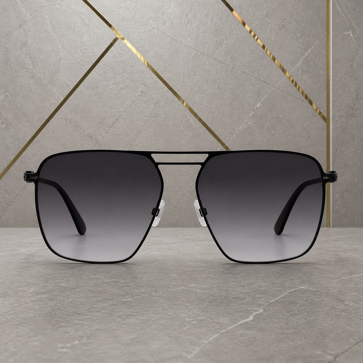 Porsche Design black square double-bridge sunglasses straight-on front view