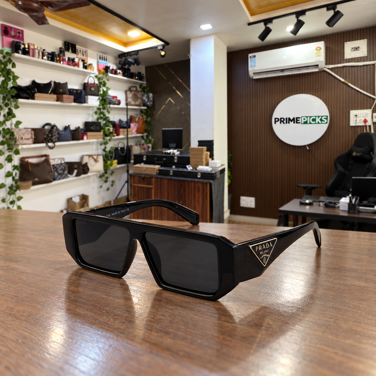 Prada - Logo Shield Rectangular - Sunglasses office-front view