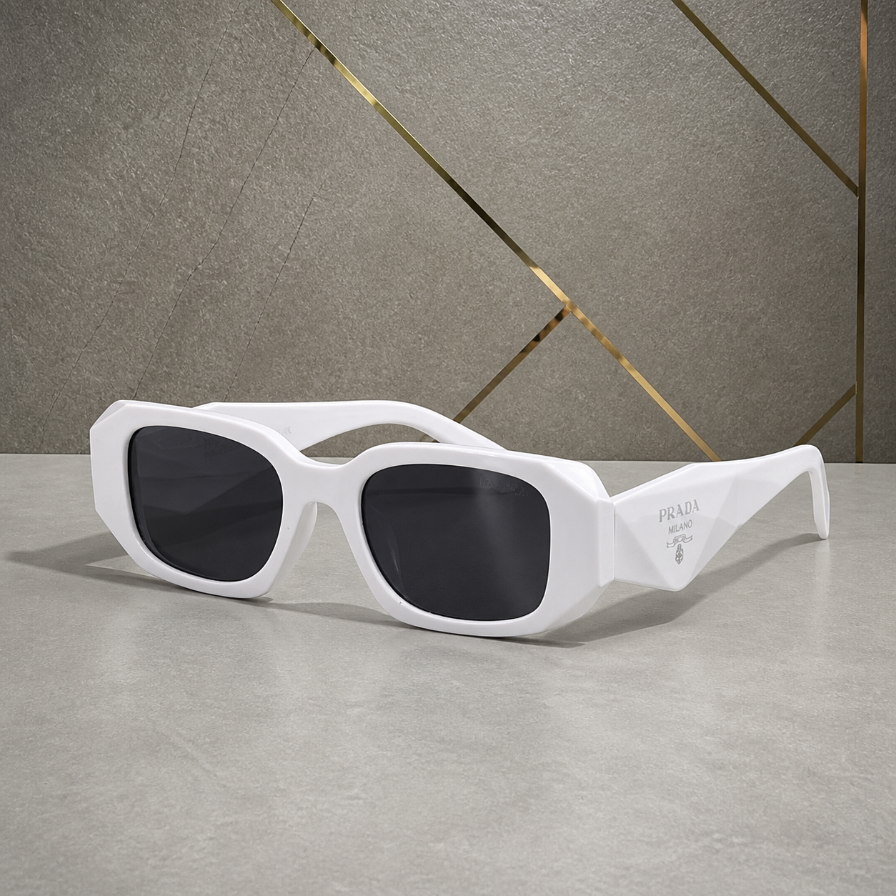 Prada Milano angular rectangular sunglasses in bright white, hero view