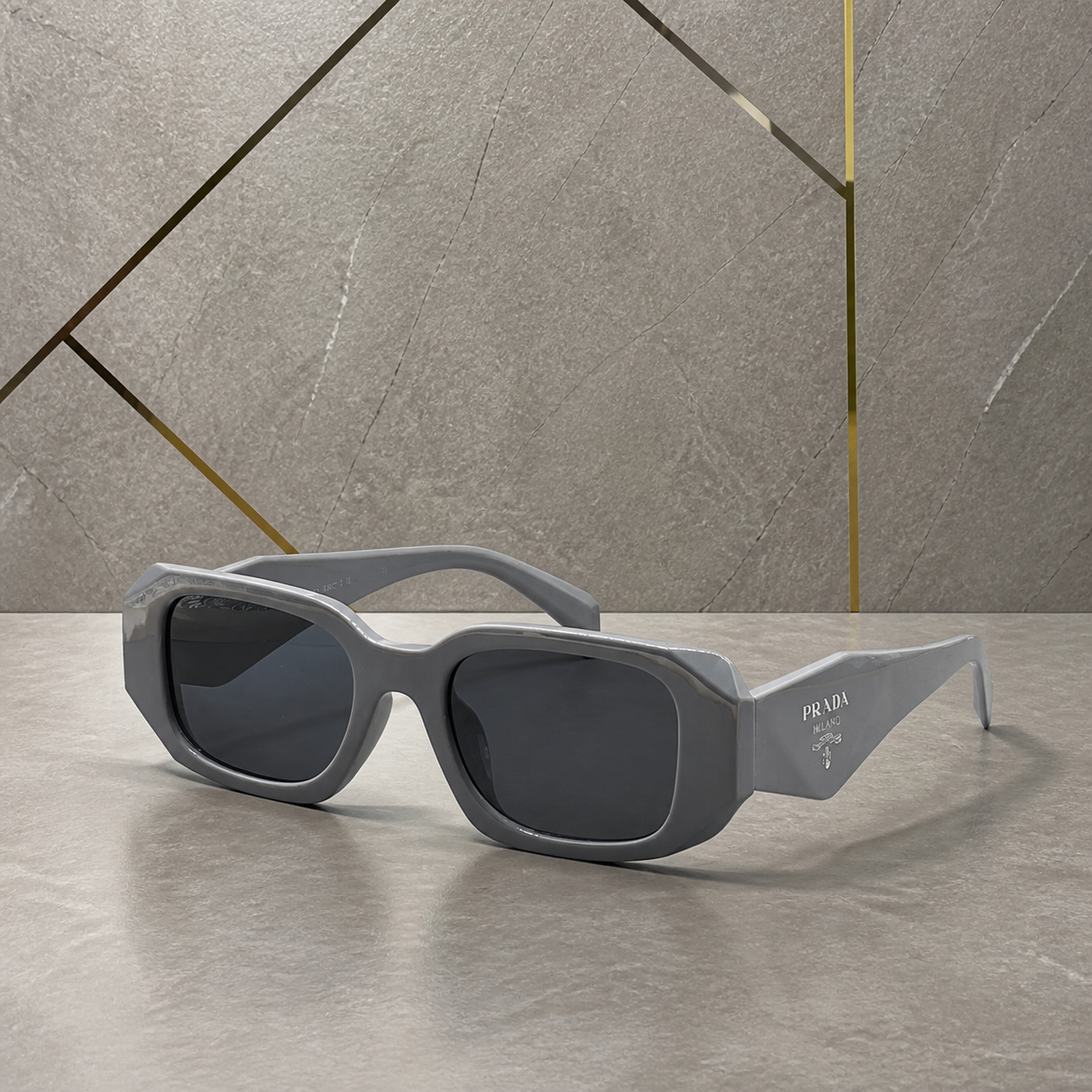 Prada Milano angular rectangular sunglasses in slate grey, hero view