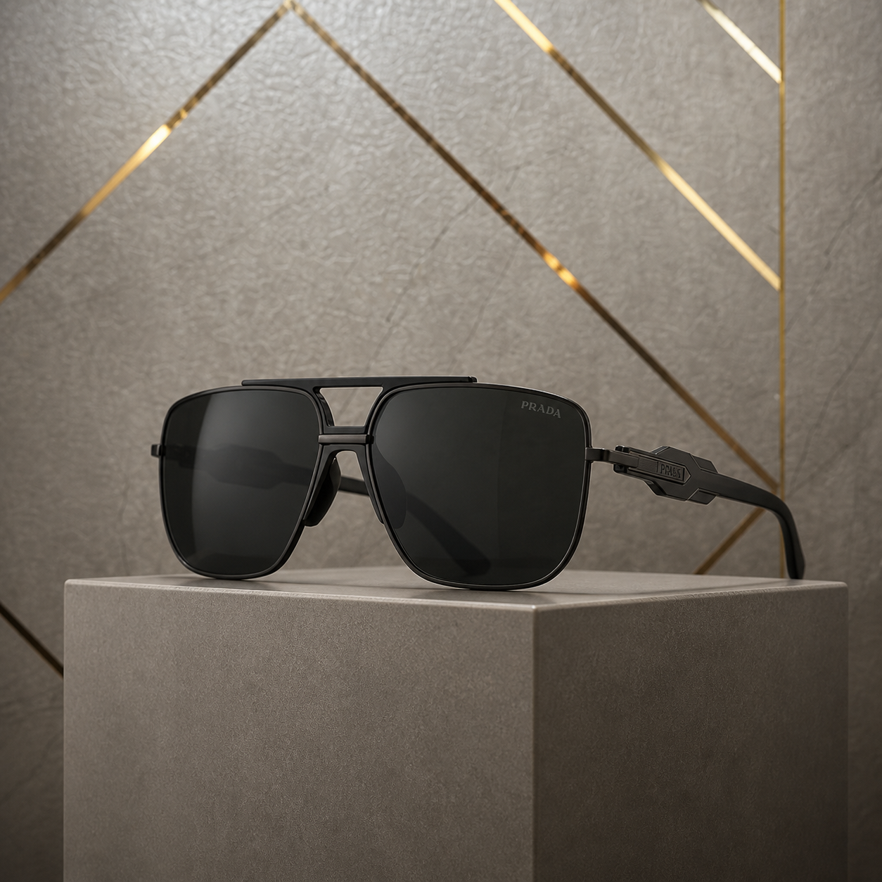 Prada squared aviator sunglasses in graphite frame with green lenses, hero view