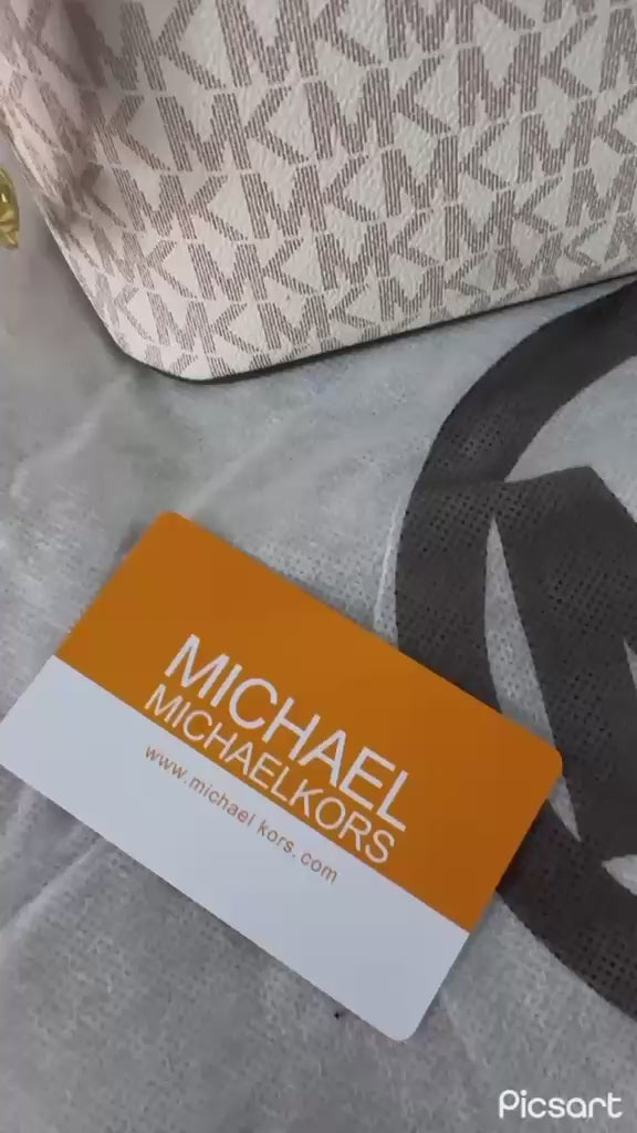 Michael Kors Jet Set Travel dome crossbody bag in Vanilla Signature product video