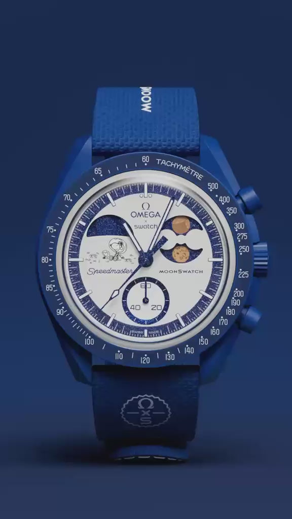 MoonSwatch Mission to Earthphase navy watch dial and strap video