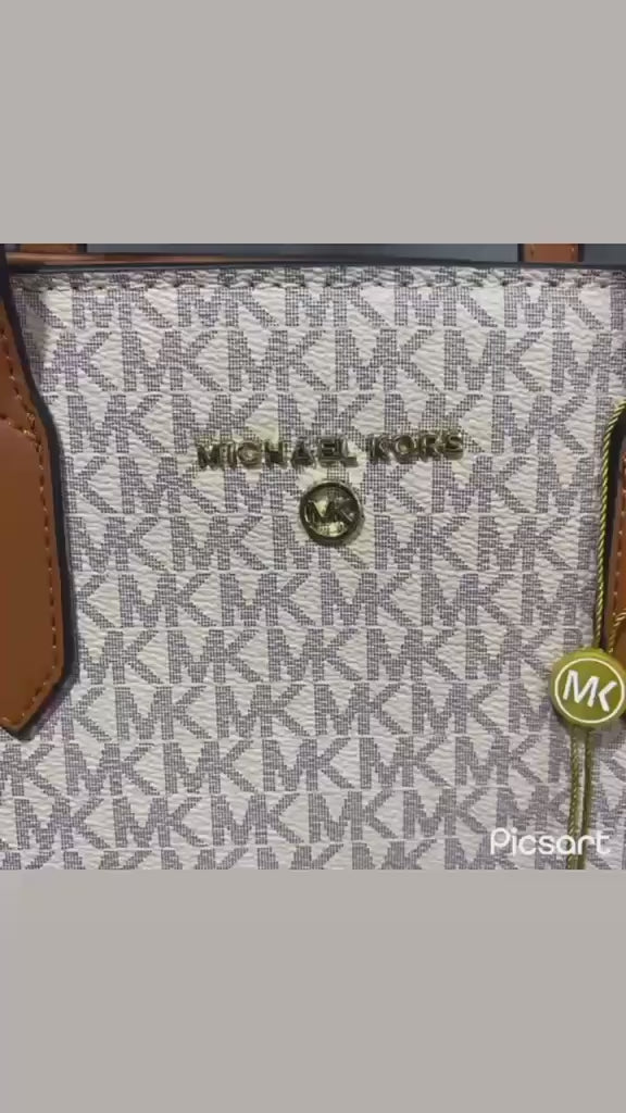 Michael Kors Sinclair large studded logo tote bag in brown - product video