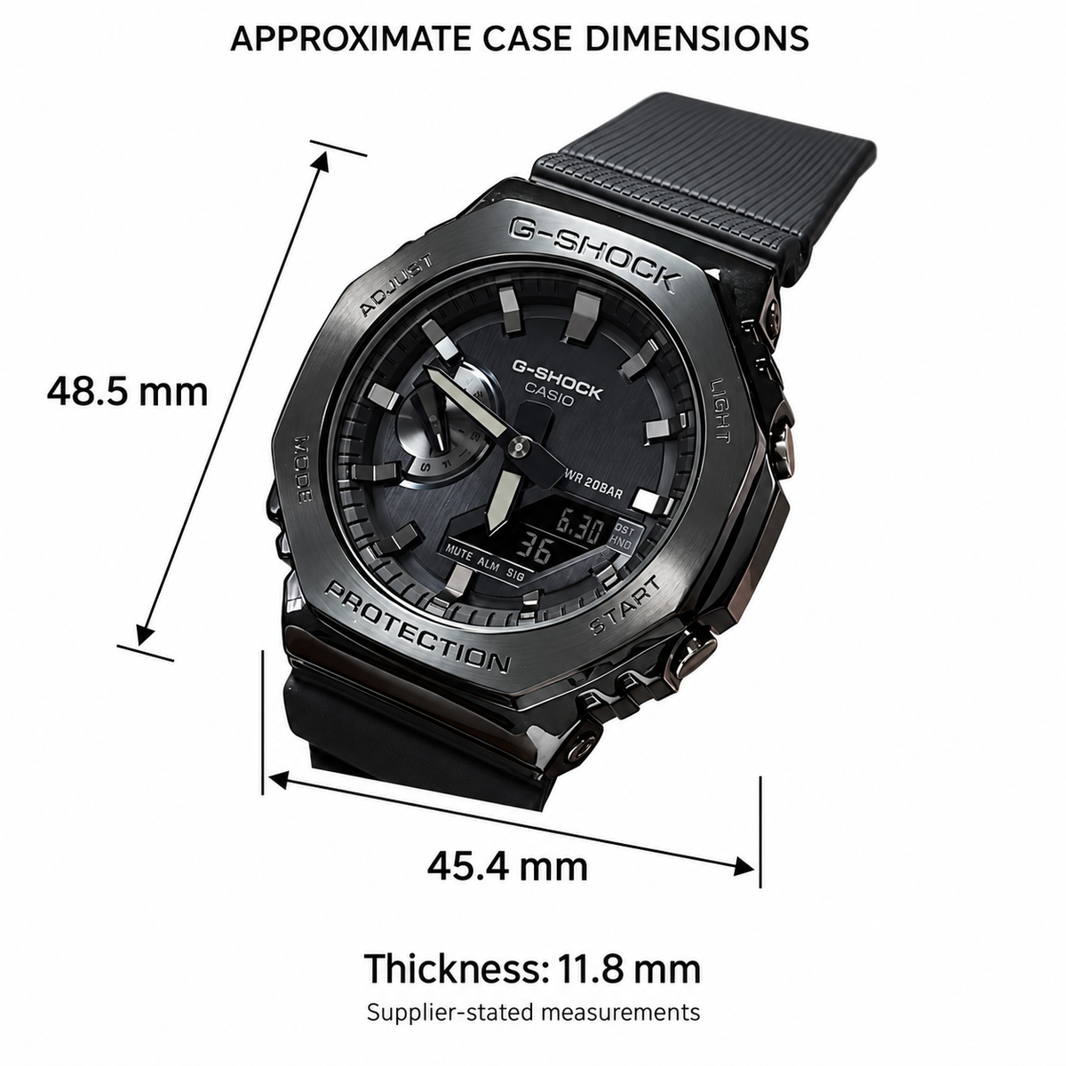 Supplier-stated approximate case dimensions: 48.5 × 45.4 × 11.8 mm