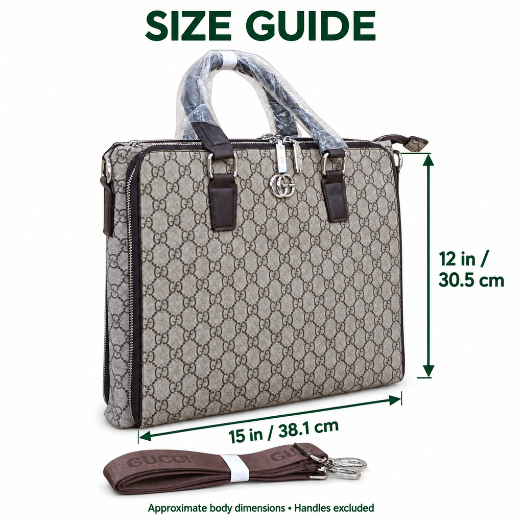 Approximate bag dimensions: 15 inches (38.1 cm) wide and 12 inches (30.5 cm) body height, excluding handles