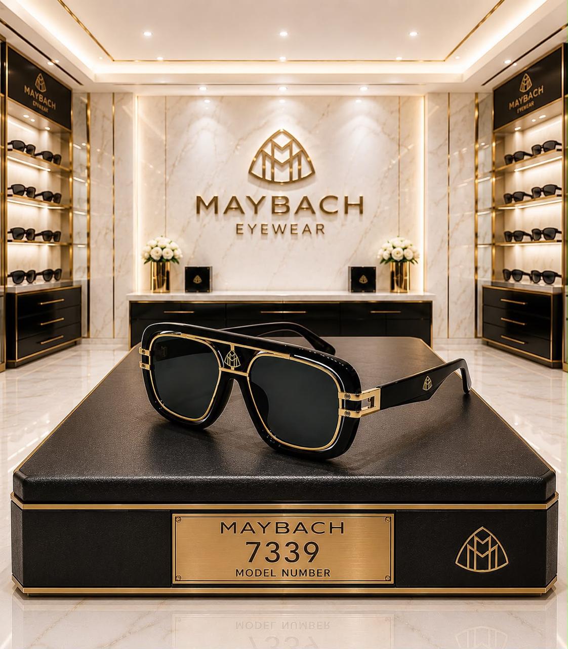 Maybach 7339 Black & Gold Square Sunglasses - original supplied image