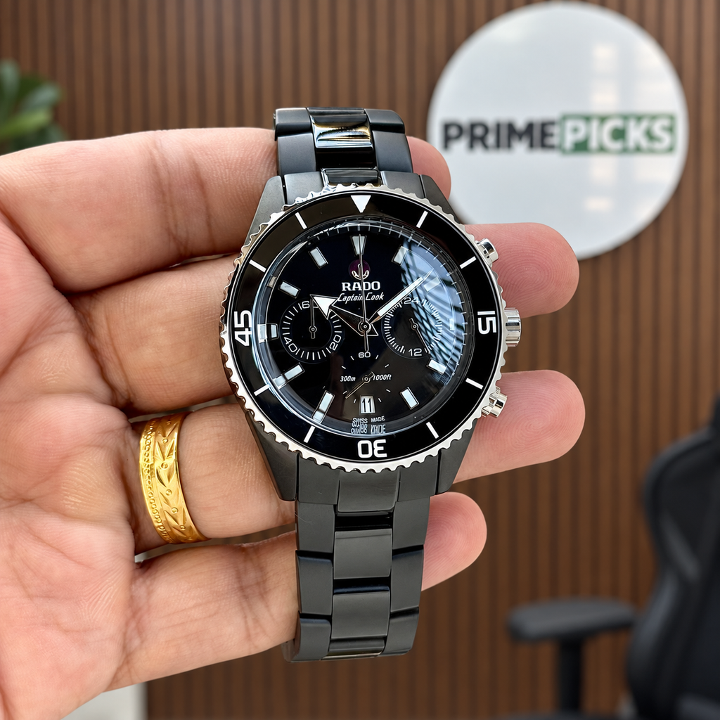 Captain Cook replica watch, supplied handheld view composited in PRIMEPICKS wood-slat office