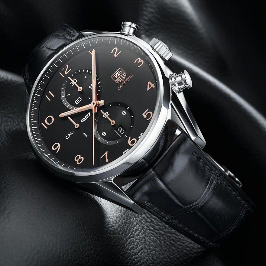 Original supplier reference photograph of the black-dial Carrera Calibre 1887-style watch