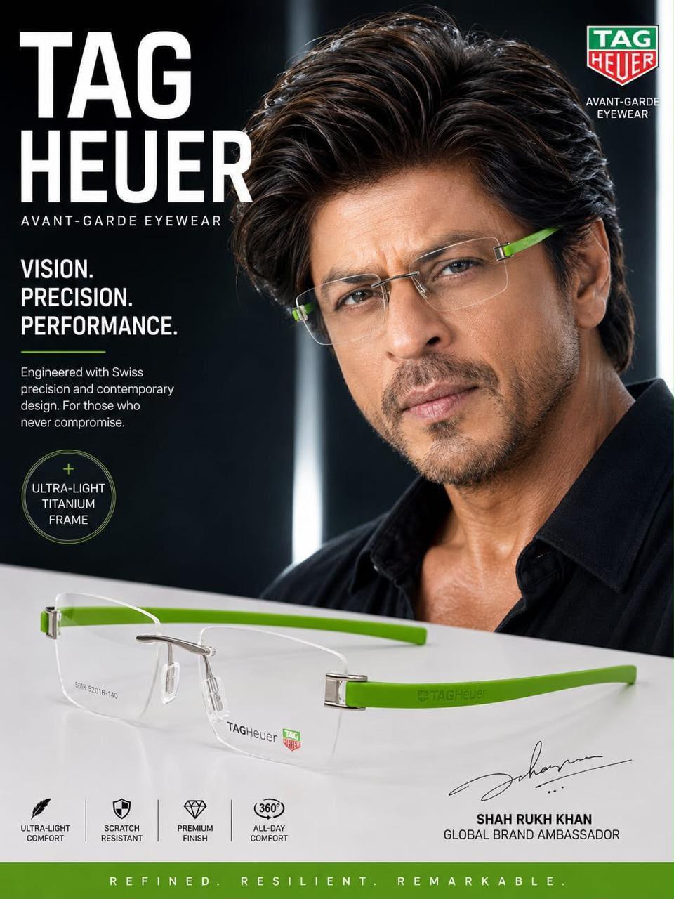 TAG Heuer Rimless Rectangular Optical Frame – Green Temples - original supplied image