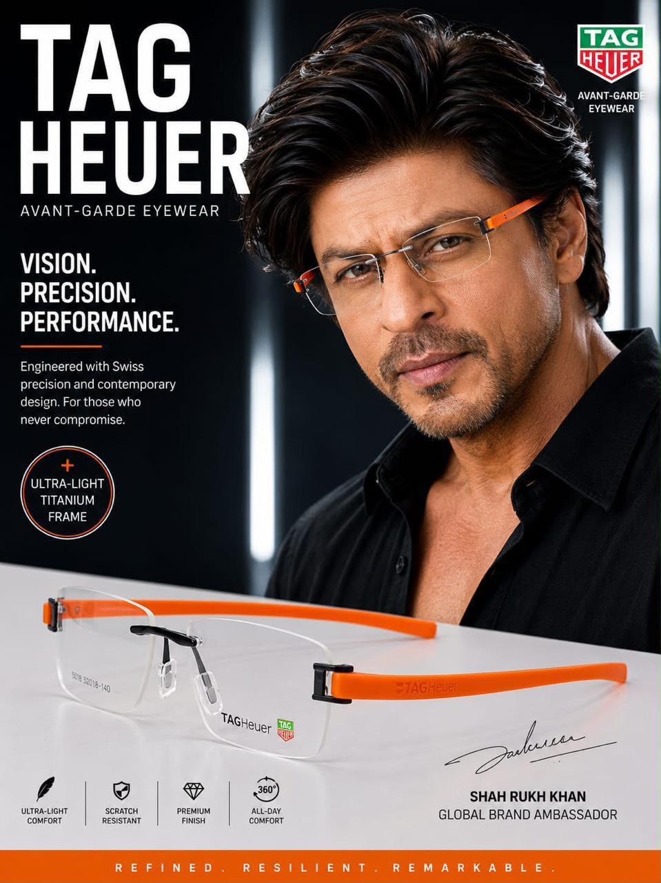 TAG Heuer Rimless Rectangular Optical Frame – Orange Temples - original supplied image