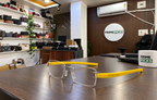 TAG Heuer rimless rectangular yellow temple optical frame in the actual PrimePicks office