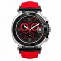 T-Race replica watch with red strap and black dial on white