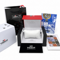 Optional Tissot OG box kit, carry bag and booklets on white; watch not included