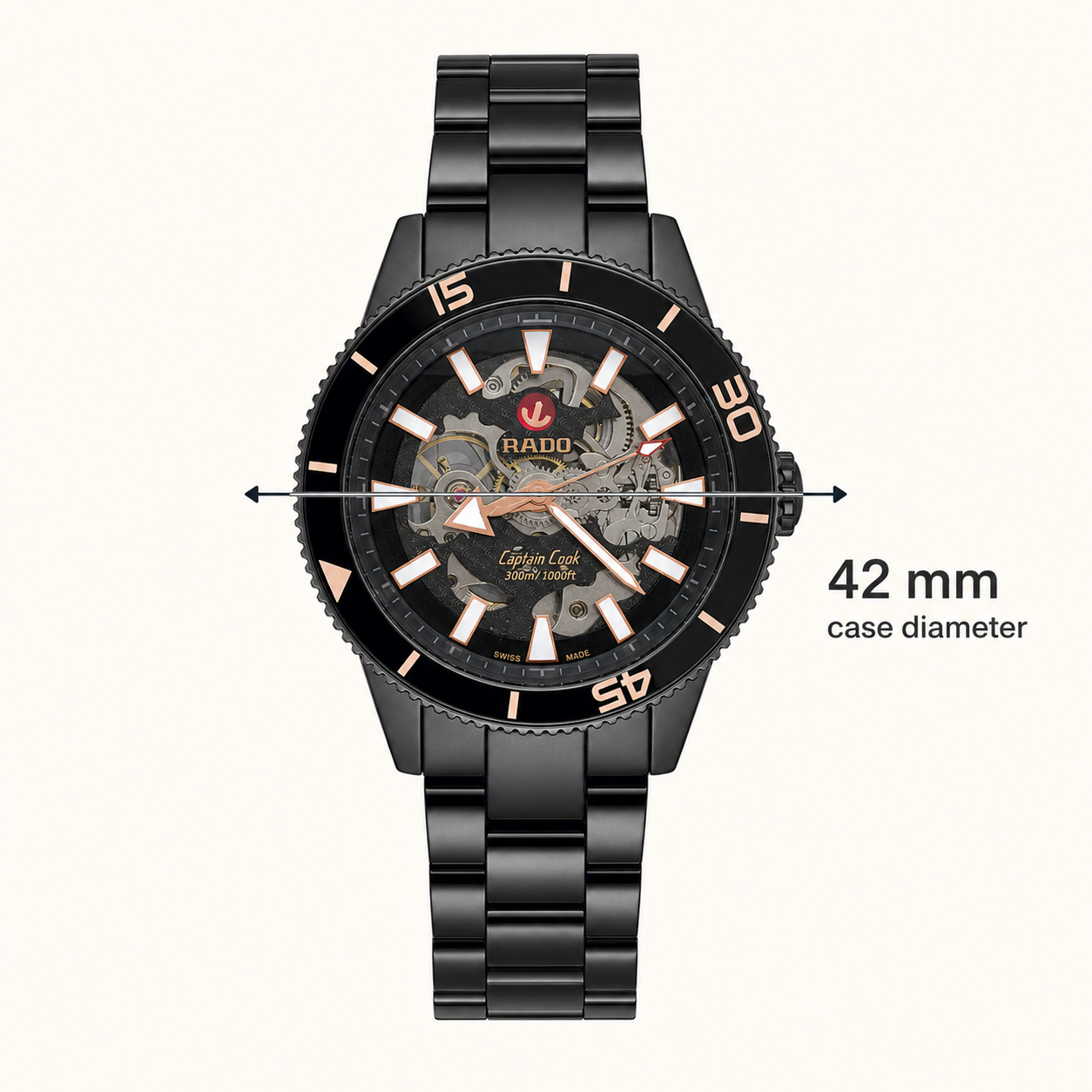 Rado Captain Cook automatic watch with 42 mm case size callout