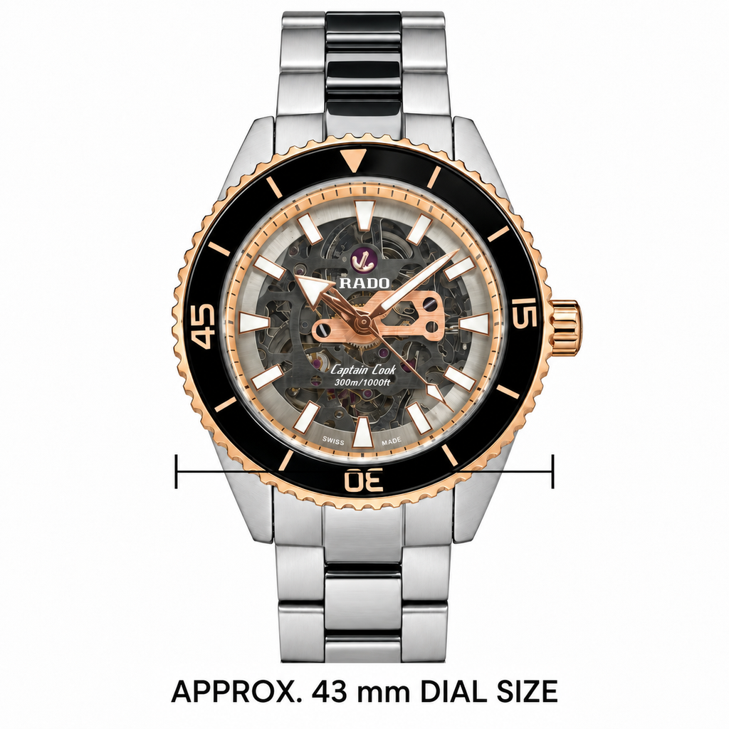Rado Captain Cook skeleton automatic watch with approximately 43 mm dial size
