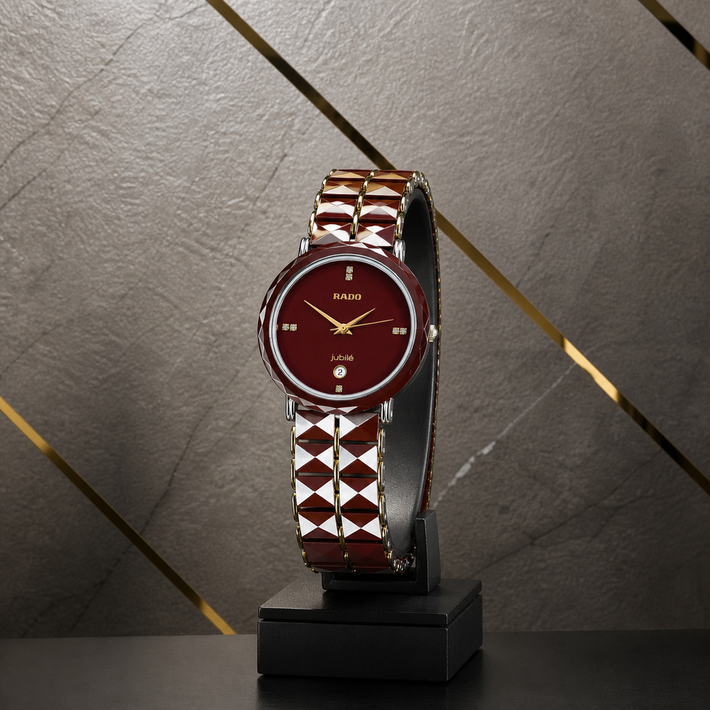 Rado Jubile burgundy dial ceramic watch alternate angle