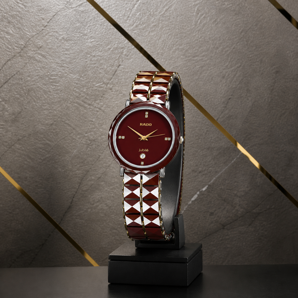 Rado Jubile burgundy dial ceramic watch alternate angle