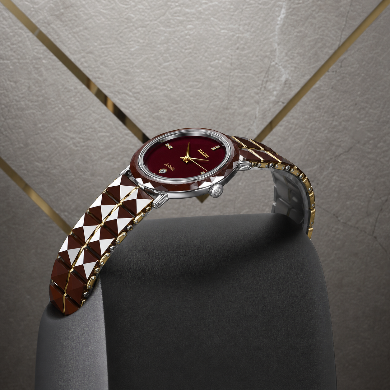 Rado Jubile faceted brown ceramic bracelet and slim case profile